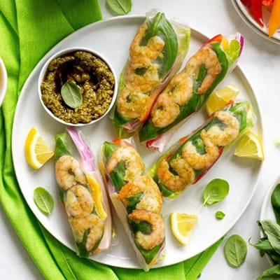 Pesto Shrimp Spring Rolls