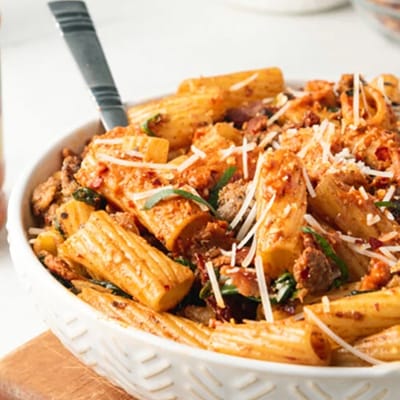 Red Pesto Bacon Rigatoni Pasta
