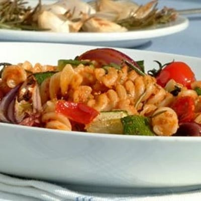 Roasted Vegetables Fusilli in a Tomato Pesto Sauce